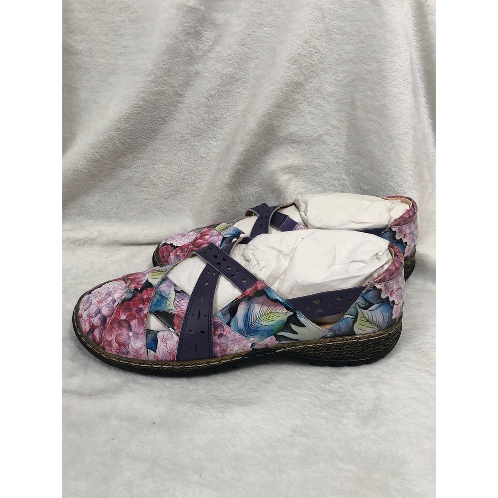 NEW Anuschka Diana Mary Jane Flats Womens 11 Purple Hypnotic Hydrangeas Leather